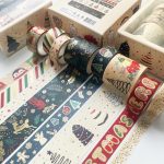 8 Rollen/Box Weihnachts-Washi-Klebeband-Set mit Goldfolie für Journaling, DIY-Handwerk, 3 cm x 2 + 1,5 cm x 4 + 1 cm x 2
