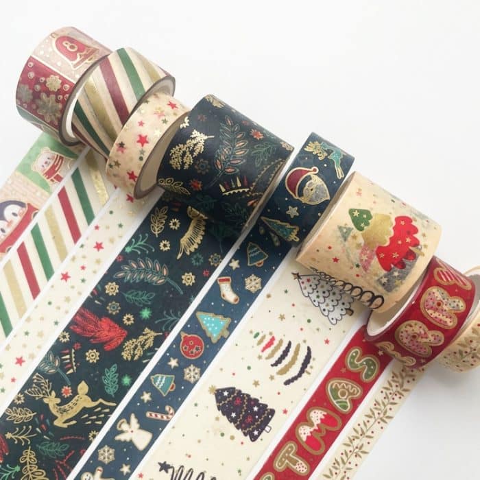 8 Rollen/Box Weihnachts-Washi-Klebeband-Set mit Goldfolie für Journaling, DIY-Handwerk, 3 cm x 2 + 1,5 cm x 4 + 1 cm x 2 – Bild 2