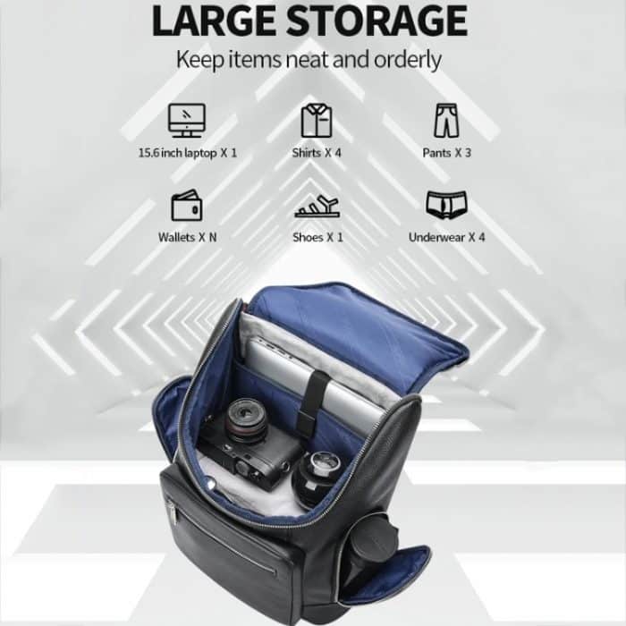 Bopai 61-122431 Wasserdichter Business-Laptop-Rucksack aus erstklassigem Rindsleder mit großem Fassungsvermögen, 61-122431 – Bild 4
