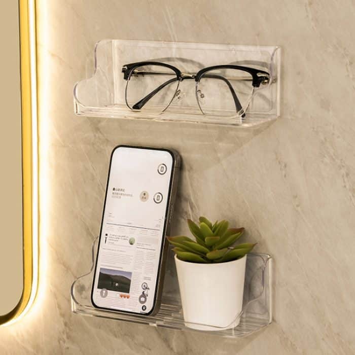 An der Wand montiertes, stanzfreies Nachttisch-Brillen-Aufbewahrungsbox-Badezimmer-Toilettenartikel-Abflussregal – Bild 7