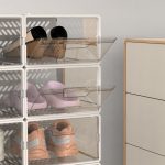 Schubladentyp Kunststoff-Schuhkarton Staubdichte Klappe Klappbare transparente Aufbewahrungsbox – Bild 3