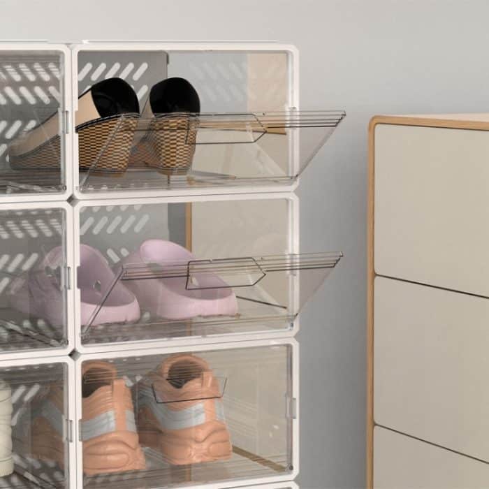 Schubladentyp Kunststoff-Schuhkarton Staubdichte Klappe Klappbare transparente Aufbewahrungsbox – Bild 3