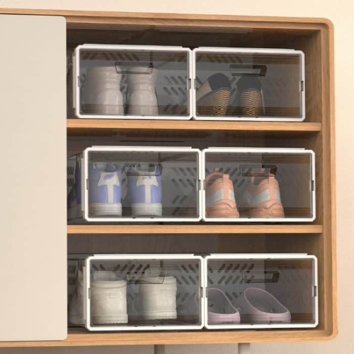 Schubladentyp Kunststoff-Schuhkarton Staubdichte Klappe Klappbare transparente Aufbewahrungsbox – Bild 4