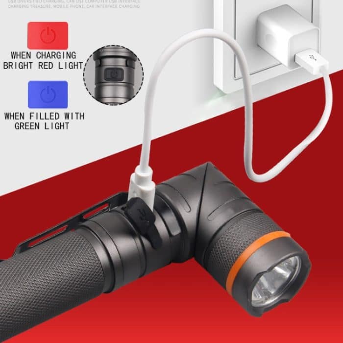 90 Grad faltbare Taschenlampe weißes/rotes/grünes Licht wasserdichte magnetische Taschenlampe, Built In 18650 Lithium Battery – Bild 8