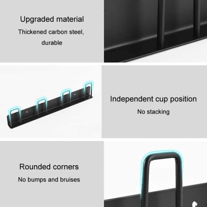 Becherhalter für den Haushalt, umgedrehter Becherhalter, Stange mit freiem Loch, an der Wand montiert, Entwässerungsbecherregal, 3 Position (Black), 3 Position (White), 4 Position (Black), 4 Position (White) – Bild 4