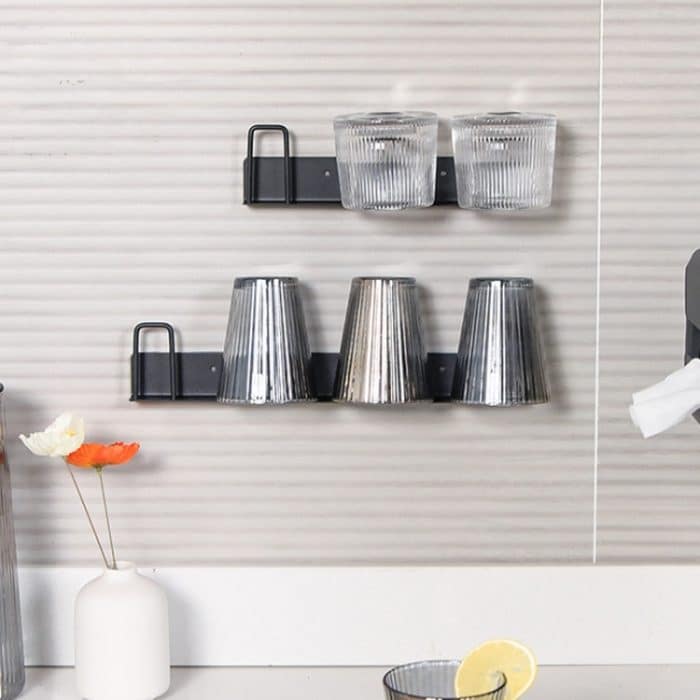 Becherhalter für den Haushalt, umgedrehter Becherhalter, Stange mit freiem Loch, an der Wand montiert, Entwässerungsbecherregal, 3 Position (Black), 3 Position (White), 4 Position (Black), 4 Position (White) – Bild 8