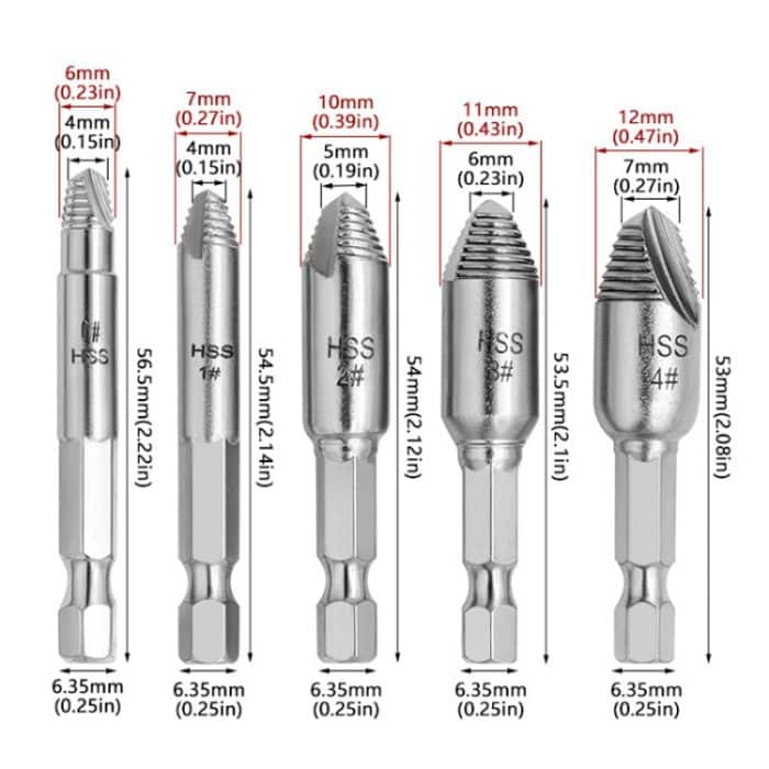 Schiebegewinde-Schraubenausdreher, Werkzeug zum Entfernen abgebrochener Schrauben, mit Aufbewahrungsbox, 5pcs / Set – Bild 3