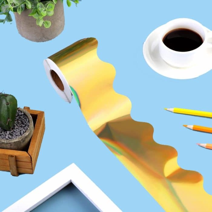 Fächerförmige Laser-Gold-Bordüre aus Papier für Pinnwand, 7.6cm x 5m, 7.6cm x 10m, 7.6cm x 15m, 7.6cm x 20m – Bild 2