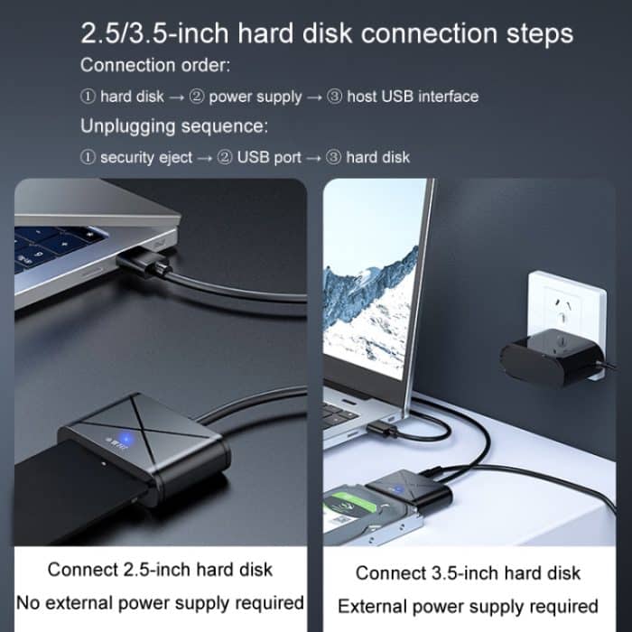 JINGHUA USB3.0 zu SATA HDD Adapterkabel für 2,5/3,5 Zoll externe HDD SSD Festplatte – Bild 10
