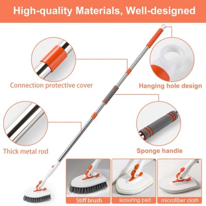 Duschreinigungsbürste mit 52 Zoll verstellbarem Griff, Wannen-Fliesen-Schrubberbürste, Set 1, Set 2, Set 3, Set 4, Set 5 – Bild 6