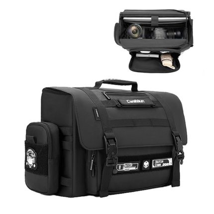 Cwatcun D115 Schulter-/Crossbody-Tasche aus wasserdichtem Leder für Film-DSLR-Kameras, Black Small, Black Medium, Black Large