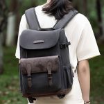 Cwatcun D128 Vintage-Schulterrucksack mit geteiltem Fach, große Kapazität, spritzwassergeschützte Fototasche, Small Black, Medium Black – Bild 2