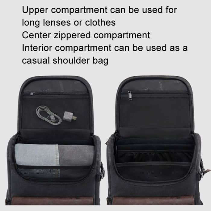 Cwatcun D128 Vintage-Schulterrucksack mit geteiltem Fach, große Kapazität, spritzwassergeschützte Fototasche, Small Black, Medium Black – Bild 6
