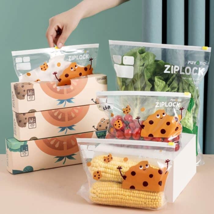 Haushalt Lebensmittel Abdichtung Lagerung Tasche Kühlschrank Zipper Frische Tasche, Medium 20pcs / Box, Large 15pcs / Box – Bild 2