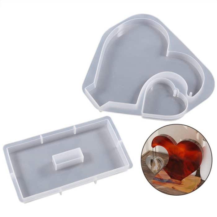 DIY Kleber Doppel Herz-förmigen Hängen Foto Rahmen Display Stand Silikon Form, Heart, Base, Set – Bild 2