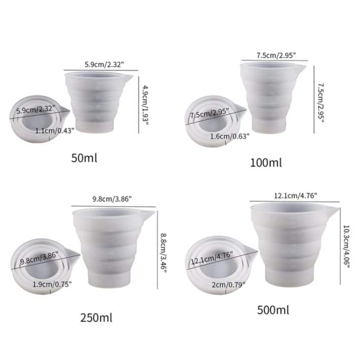 Falten DIY Epoxy Messbecher Silikon Form Kerze Gips Kleber Mischen Cup, 5pcs 50ml, 5pcs 100ml, 2pcs 250ml, 2pcs 500ml – Bild 3