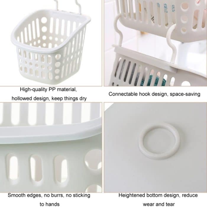 Hängender Korb aus Kunststoff mit Haken, Aufbewahrungskorb für die Küche, Abflusskorb, Regal, Badezimmer-Organizer, Small Grey, Small Beige, Large Grey, Large Beige – Bild 5
