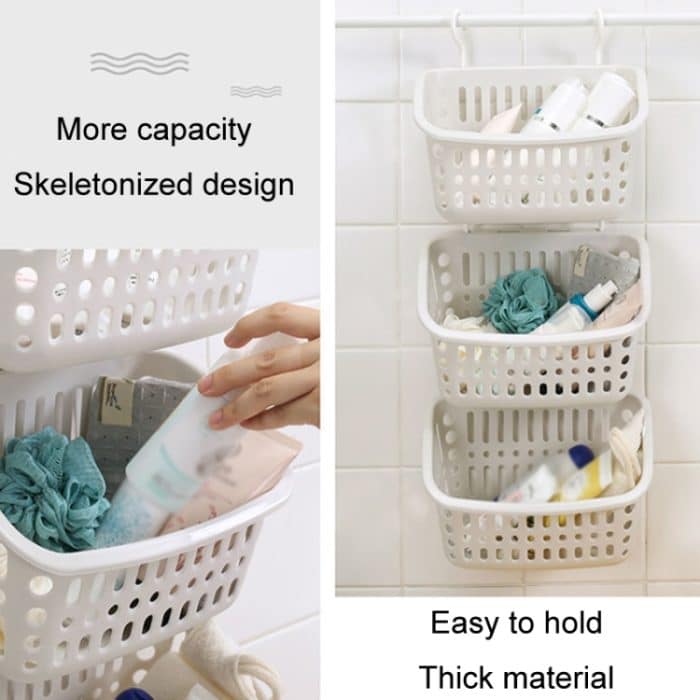 Hängender Korb aus Kunststoff mit Haken, Aufbewahrungskorb für die Küche, Abflusskorb, Regal, Badezimmer-Organizer, Small Grey, Small Beige, Large Grey, Large Beige – Bild 7