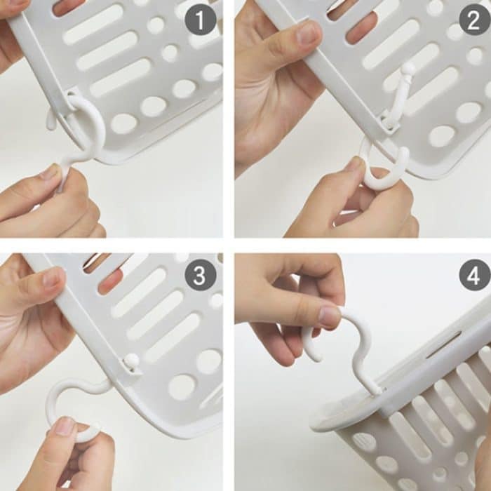 Hängender Korb aus Kunststoff mit Haken, Aufbewahrungskorb für die Küche, Abflusskorb, Regal, Badezimmer-Organizer, Small Grey, Small Beige, Large Grey, Large Beige – Bild 9