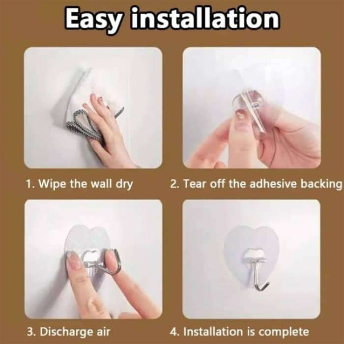 Transparente selbstklebende herzförmige Haken Tür Wand Multifunktions Schlüssel Lagerung Kleiderbügel, 10pcs – Bild 9
