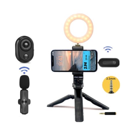3,5-mm-Empfänger, kabelloses Lavaliermikrofon, 9-Zoll-Fülllicht-Stativset für Live-Fotografie, Single Mic, Double Mic