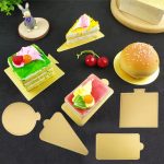 Goldene Papier Platten Dessert Bord Basis Mousse Matte Kuchen Karton Gebäck Display Tray, 100pcs /Set 118x78mm Triangle, 100pcs /Set 115x64mm  Triangle, 100pcs /Set 90mm Circle, 100pcs /Set 80mm Circle, 100pcs /Set 84x90mm Square, 100pcs /Set 70mm Squa... – Bild 2