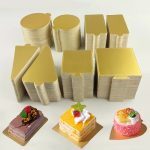 Goldene Papier Platten Dessert Bord Basis Mousse Matte Kuchen Karton Gebäck Display Tray, 100pcs /Set 118x78mm Triangle, 100pcs /Set 115x64mm  Triangle, 100pcs /Set 90mm Circle, 100pcs /Set 80mm Circle, 100pcs /Set 84x90mm Square, 100pcs /Set 70mm Squa... – Bild 6