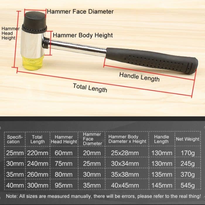 Kein Bounce Montage Hammer Handgemachte DIY Doppel Gesicht Hahn Gummi Hammer, 25mm, 30mm, 35mm, 40mm – Bild 10