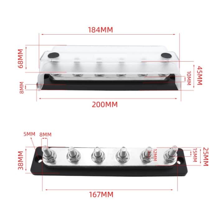 M8-Bolzen RV Yacht 6-Wege-Nylon-DC-Sammelschiene mit flammhemmender Basis – Bild 3