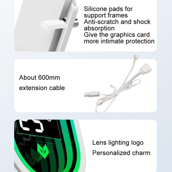 COOLMOON GH3 Computer ARGB Vertikal verstellbare Linse Grafikkartenhalterung, Temperature Display Upgrade White, Temperature Display Upgrade Black, Black, White – Bild 9