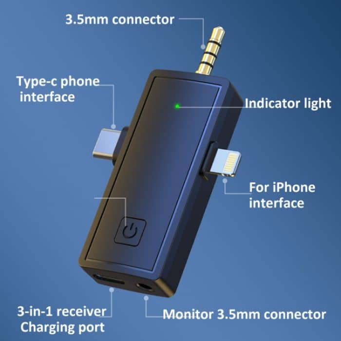 3 in 1 Wireless Lavalier-Mikrofon für iPhone Typ-C / USB-C 3,5 mm Klinke Smartphone SLR Kamera PC, 1 Drag 1, 1 Drag 2 – Bild 6