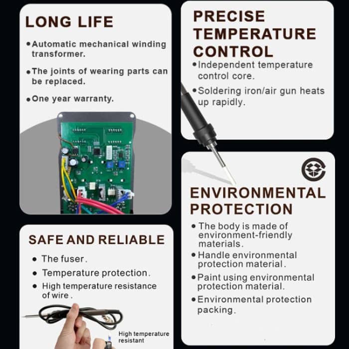 BAKU BA-898A+ 2-In-1 Lötstation Heißluftstation Einstellbare Temperatur, US Plug 110V, EU Plug 220V – Bild 8