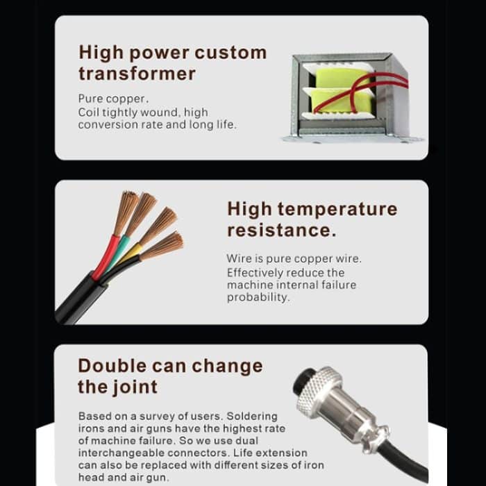 BAKU BA-898A+ 2-In-1 Lötstation Heißluftstation Einstellbare Temperatur, US Plug 110V, EU Plug 220V – Bild 9