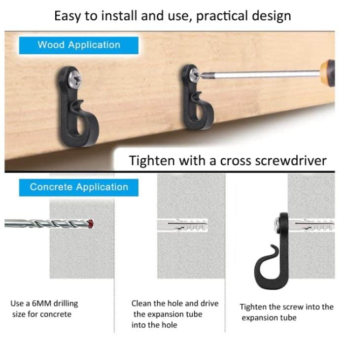 Halloween-Weihnachtsbeleuchtung, Kunststoff-Aufhängerhaken mit Kreuzschlitzschraube für Kabel und LED-Licht, 10pcs /Box, 20pcs /Box, 30pcs /Box, 45pcs /Box – Bild 4