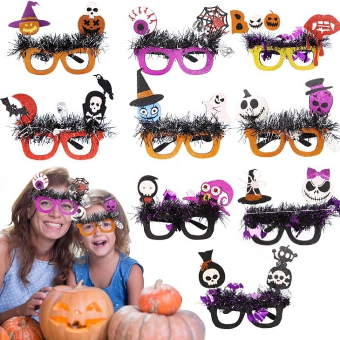 Halloween Party Dekoration Brille Maskerade Kostüm Requisiten, Spider Eyeball Skull, BOO Lips Bat, Skull Witch Hat Bat, Witch Ghost Skull, Tombstone Skull, Pumpkin Skull, Pumpkin Witch Hat Skull, Witch Hat Demon Bat, Candy Bag Skull Bat – Bild 2