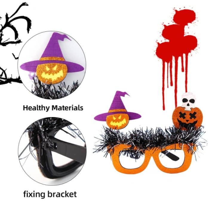 Halloween Party Dekoration Brille Maskerade Kostüm Requisiten, Spider Eyeball Skull, BOO Lips Bat, Skull Witch Hat Bat, Witch Ghost Skull, Tombstone Skull, Pumpkin Skull, Pumpkin Witch Hat Skull, Witch Hat Demon Bat, Candy Bag Skull Bat – Bild 3