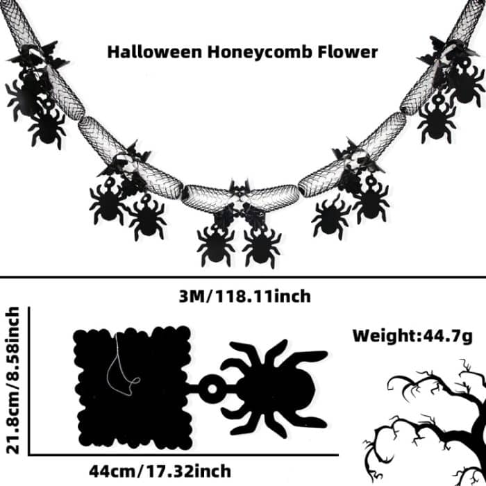 3m Halloween Waben Girlande Anhänger Spinne Bat Party Flagge Szene Layout Requisiten – Bild 3