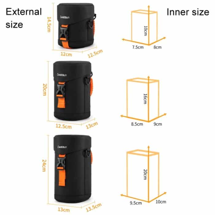 Cwatcun D157 DSLR-Kamera-Objektivtubus, stoßfest, verdickte Digitalobjektivtasche, Flip-Objektivtasche, Medium Black, Large Black, Extra Large Black – Bild 3