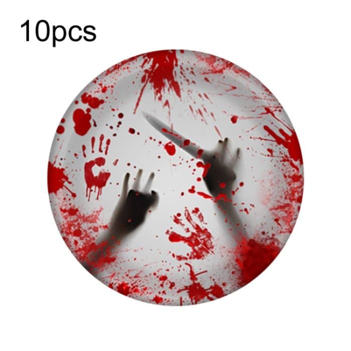 10 stücke Halloween Einweg Blut Handabdruck Geschirr Horror Party Dekoration, 7 inch Paper Plates, 9 inch Paper Plates, Paper Cups, Red Knives, Red Forks, Red Spoons – Bild 1