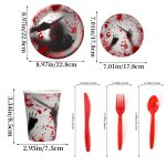 10 stücke Halloween Einweg Blut Handabdruck Geschirr Horror Party Dekoration, 7 inch Paper Plates, 9 inch Paper Plates, Paper Cups, Red Knives, Red Forks, Red Spoons – Bild 3