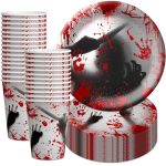 10 stücke Halloween Einweg Blut Handabdruck Geschirr Horror Party Dekoration, 7 inch Paper Plates, 9 inch Paper Plates, Paper Cups, Red Knives, Red Forks, Red Spoons – Bild 4