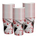 10 stücke Halloween Einweg Blut Handabdruck Geschirr Horror Party Dekoration, 7 inch Paper Plates, 9 inch Paper Plates, Paper Cups, Red Knives, Red Forks, Red Spoons – Bild 5