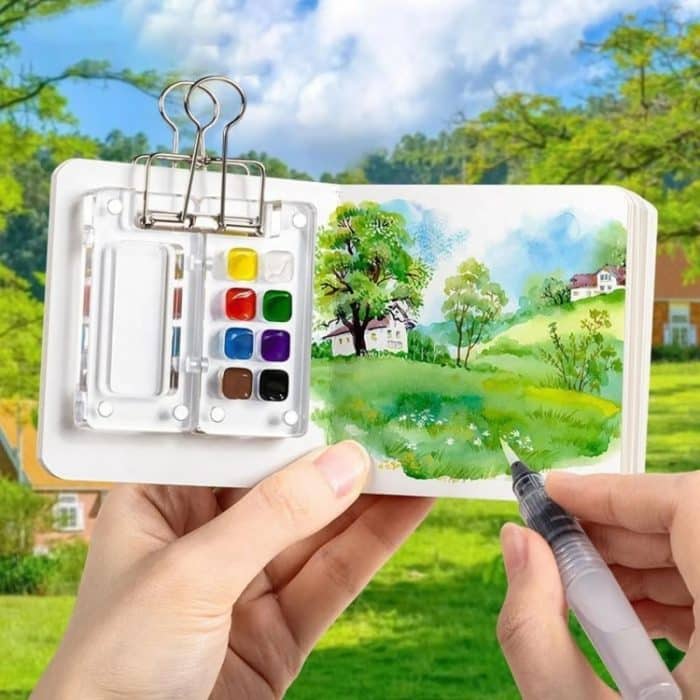 Tragbare Mini-Aquarell-Acrylbox zum Skizzieren, 8 Grids, 15 Grids – Bild 3