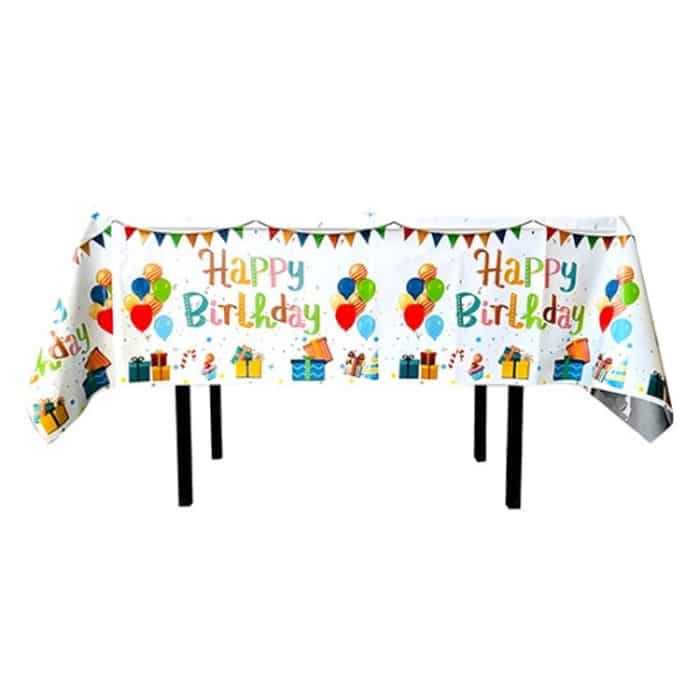 137x183cm Happy Birthday PET Aluminiumfolie Tischdecken Einweg wasserdichte Party dekorative Tischdecke, English White Balloon, English Black Balloon, English Pink Balloon, Spanish Pink Star, Spanish Gold Star, Spanish Rose Star – Bild 1