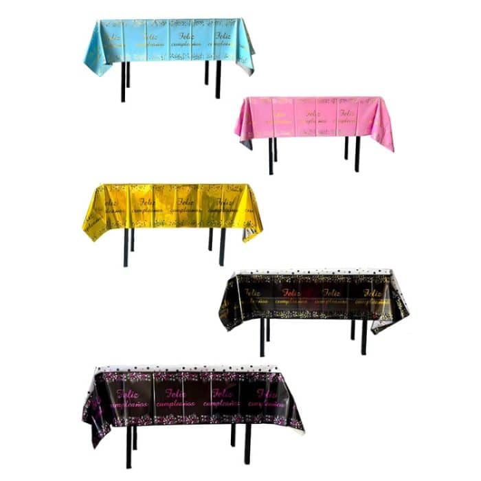 137x183cm Happy Birthday PET Aluminiumfolie Tischdecken Einweg wasserdichte Party dekorative Tischdecke, English White Balloon, English Black Balloon, English Pink Balloon, Spanish Pink Star, Spanish Gold Star, Spanish Rose Star – Bild 3