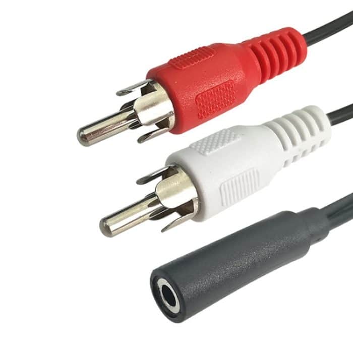 Audiokabel 3,5 mm Buchse auf 2 RCA Doppellotuskopf-Lautsprecheranschlusskabel, 3.5mm Female To 2 RCA – Bild 2