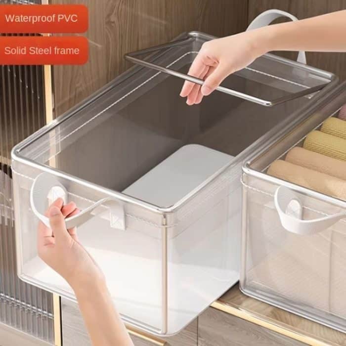 Transparente Stahlrahmen-Kleideraufbewahrungstasche mit Griff, faltbarer Kleiderschrank-Organizer – Bild 3
