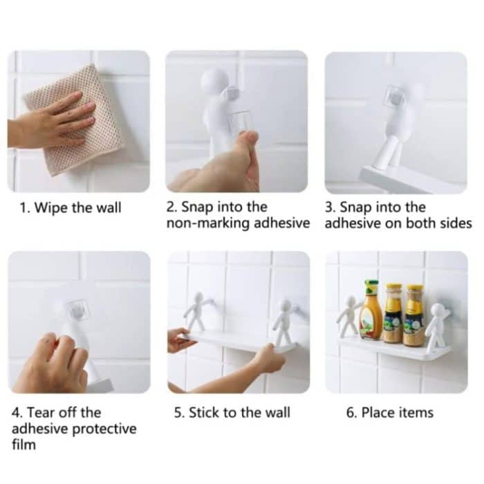2 stücke Kleine Person Form Einfache Wand Montiert Saugnapf Regal Bad Kosmetische Lagerung – Bild 8