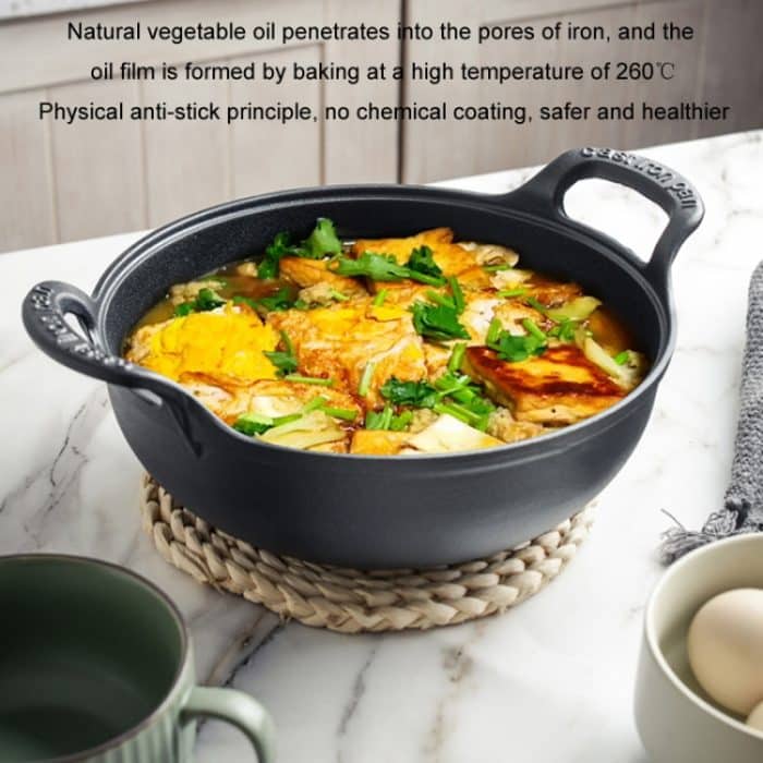 Gusseisen Bratpfanne Schmortopf Universal Unbeschichtet Antihaft-Kasserolle, 20cm, 25cm, 27cm – Bild 8