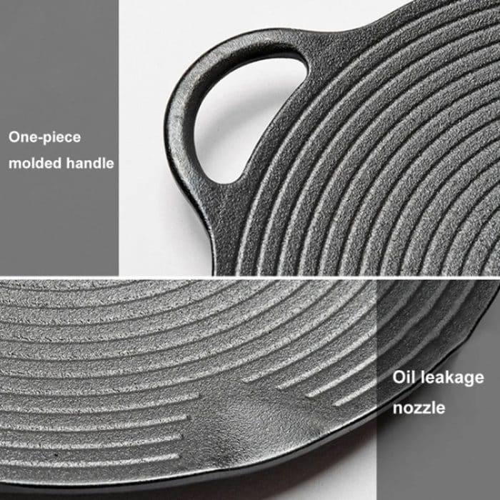 Gusseisen-Grillpfanne mit Gewinde für den Außenbereich, Antihaft-Bratpfanne, unbeschichtet, Teppanyaki-Topf, 30cm, 35cm – Bild 9